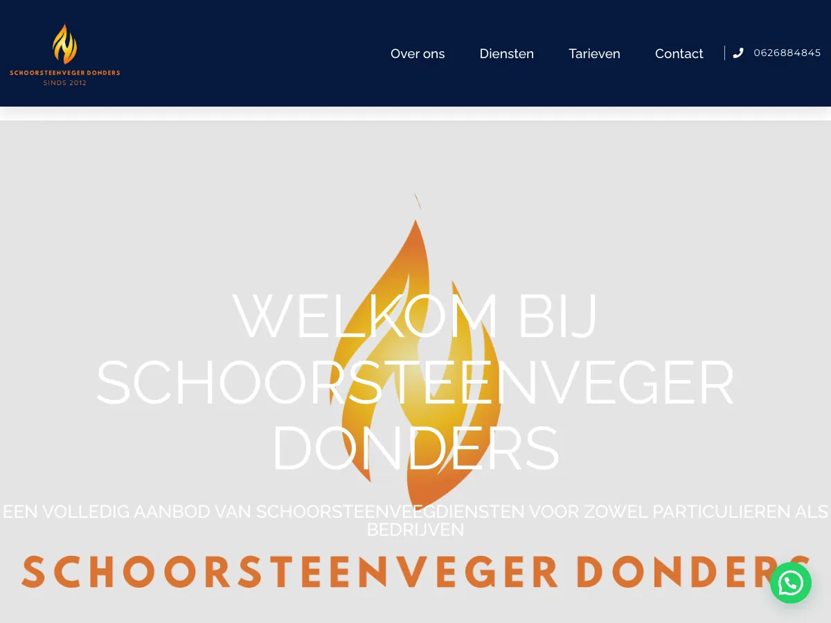 Screenshot van schoorsteenvegerdonders.nl — website en onderhoud door DB ICT